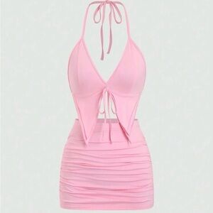 EgrlEra (SHEIN) Summer Set : Asymmetrical Halter Neck Tank Top and Midi Skirt.